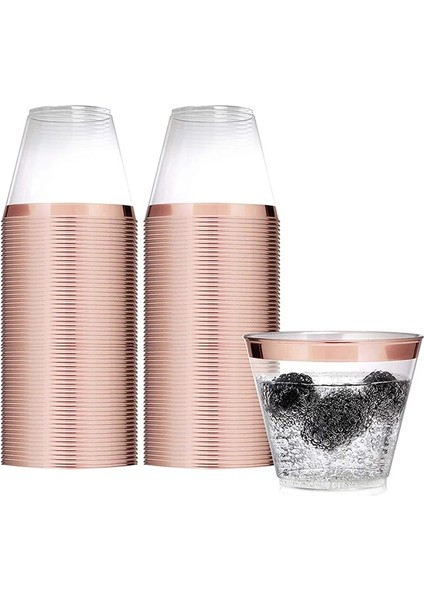 No.4 Tarzı 50 Parça Adet Altın Gümüş Plastik Bardak 9 Oz Sert Tek Kullanımlık Bardak Şarap Cam Parti Düğün Altın Jant ile Şeffaf Plastik Bardak (Yurt Dışından)