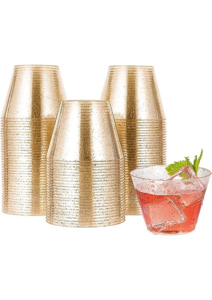 No.4 Tarzı 50 Parça Adet Altın Gümüş Plastik Bardak 9 Oz Sert Tek Kullanımlık Bardak Şarap Cam Parti Düğün Altın Jant ile Şeffaf Plastik Bardak (Yurt Dışından) fiyatları