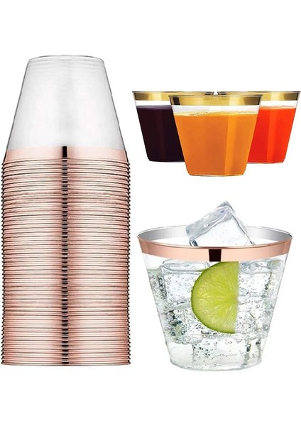 No.4 Tarzı 50 Parça Adet Altın Gümüş Plastik Bardak 9 Oz Sert Tek Kullanımlık Bardak Şarap Cam Parti Düğün Altın Jant ile Şeffaf Plastik Bardak (Yurt Dışından) fırsatları