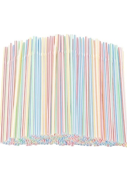 Bir Stil Esnek Plastik Pipet Çizgili Çok Renkli Tek Kullanımlık Hasır Uzun (Yurt Dışından)