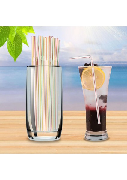 Bir Stil Esnek Plastik Pipet Çizgili Çok Renkli Tek Kullanımlık Hasır Uzun (Yurt Dışından)