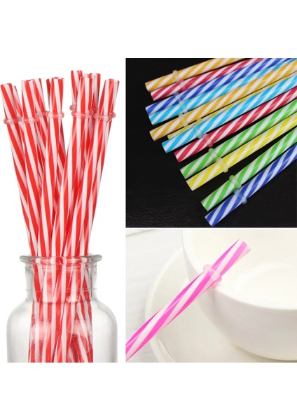 Gül Kırmızı Tarzı Tek Kullanımlık Renkli Yeniden Kullanılabilir Şeker Çizgili Sert Plastik Pipetler Bar Kokteyl Pipetleri Pub Parti Malzemeleri (Yurt Dışından)