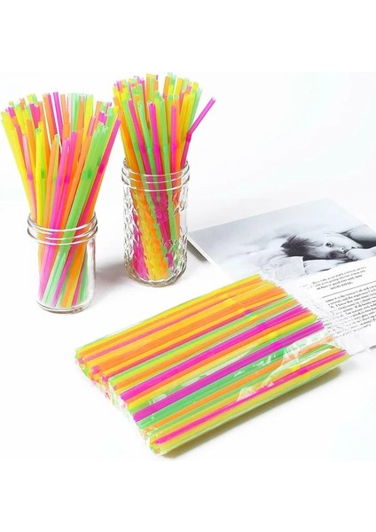 100 Adet Tarzı Lot Tek Kullanımlık Pipetler Esnek Plastik Içme Pipetleri Floresan Pipetler Parti Bar Kulübü Dıy Içecek Hasır Bar Aksesuarları (Yurt Dışından)