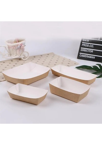 100 Adet 11X6.5X4.2CM Tarzı Adet Tek Kullanımlık Kağıt Yemek Servis Tepsisi Kraft Kağıt Take-Out Tekne Şekli Aperatif Açık Kutu Patates Kızartması Tavuk Depolama Tepsisi (Yurt Dışından)
