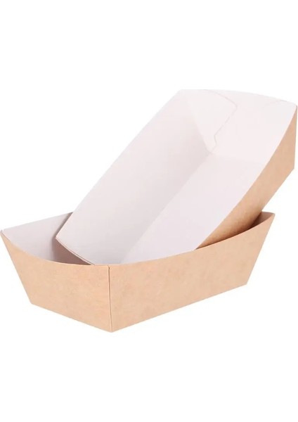 100 Adet 11X6.5X4.2CM Tarzı Adet Tek Kullanımlık Kağıt Yemek Servis Tepsisi Kraft Kağıt Take-Out Tekne Şekli Aperatif Açık Kutu Patates Kızartması Tavuk Depolama Tepsisi (Yurt Dışından)