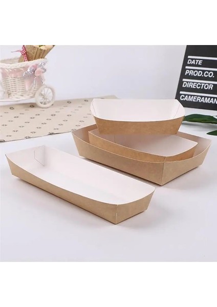 100 Adet 11X6.5X4.2CM Tarzı Adet Tek Kullanımlık Kağıt Yemek Servis Tepsisi Kraft Kağıt Take-Out Tekne Şekli Aperatif Açık Kutu Patates Kızartması Tavuk Depolama Tepsisi (Yurt Dışından)