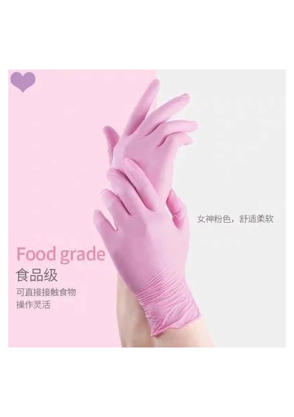 Pembe Tarzı L-50 Adet Tek Kullanımlık Eldivenler Kırmızı Pembe Lateks Ücretsiz Kadın Kadın Ev Işyeri Güvenliği Elastik Eldiven Sentetik Nitril Vinil Küçük (Yurt Dışından)