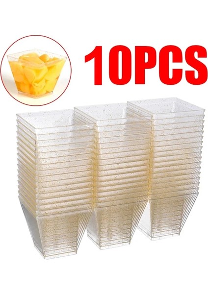 No.2 Tarzı Tek Kullanımlık Altın Tozu Katmanlı Tatlılar Bardak Kare Glitter Mousses Kek Pudingi Dondurma Tadım Bardağı Plastik Sofra Takımı (Yurt Dışından)