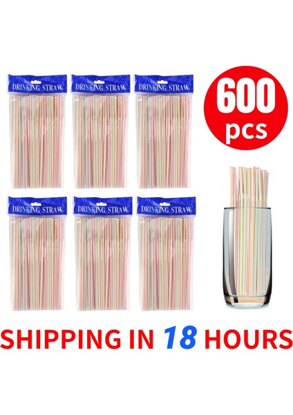 600 Adet Tarzı 600 Paket Tek Kullanımlık Pipet Esnek Plastik Pipet Çizgili Çok Renkli Gökkuşağı Içme Pipetleri Bendy Hasır Bar Aksesuarları (Yurt Dışından) fırsatları