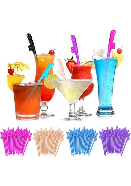 Ten Rengi Stili Ack Willy Pipet Bekarlığa Veda Partisi Tavuk Gecesi Plastik Willy Dick Dicky Pipet Içme Şaka Oyuncak Oyunu (Yurt Dışından)