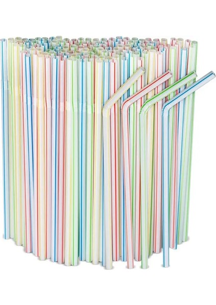 Çok Renkli Stil 100 Adet . Bükülebilir Içme Pipetleri Tek Kullanımlık Içme Samanı Esnek Çeşitli Renkler Parti Milkshake Kokteyli Için Çizgili (Yurt Dışından)