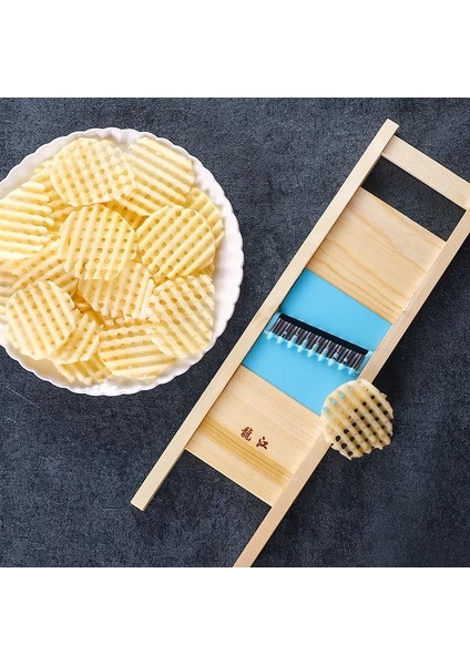 Parmak Koruma Stili Ahşap Patates Izgara Dilimleme Patates Cipsi Manuel Dilimleme Aracı Sebze Doğrayıcı ile Kesici Parmak Koruma Mutfak Aksesuarları (Yurt Dışından)