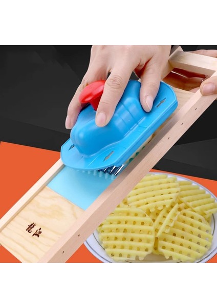 Parmak Koruma Stili Ahşap Patates Izgara Dilimleme Patates Cipsi Manuel Dilimleme Aracı Sebze Doğrayıcı ile Kesici Parmak Koruma Mutfak Aksesuarları (Yurt Dışından)