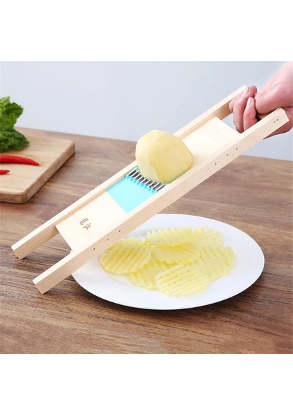 Parmak Koruma Stili Ahşap Patates Izgara Dilimleme Patates Cipsi Manuel Dilimleme Aracı Sebze Doğrayıcı ile Kesici Parmak Koruma Mutfak Aksesuarları (Yurt Dışından)
