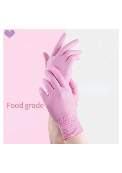 Pembe Tarzı L-50 Adet Tek Kullanımlık Eldivenler Kırmızı Pembe Lateks Ücretsiz Kadın Kadın Ev Işyeri Güvenliği Elastik Eldiven Sentetik Nitril Vinil Küçük (Yurt Dışından)