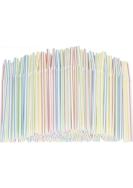 Çok Renkli 300 Adet Tarzı Adet Plastik Içme Pipetleri 8 Inç Uzun Çok Renkli Çizgili Yataklı Tek Kullanımlık Pipetler Parti Çok Renkli Gökkuşağı Samanı (Yurt Dışından)