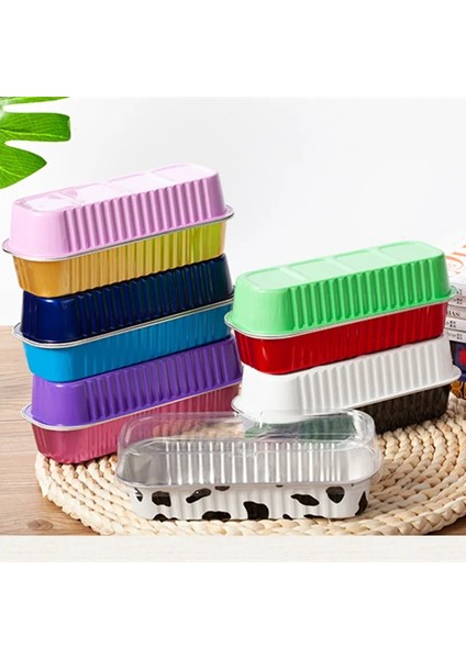 Fincan ve Kapak2 Tarzı 50 Parça Renkli Alüminyum Folyo Pişirme Kek Kutusu 200ML Dikdörtgen Küçük Teneke Bardak Peynir Tatlı Ekmek Paketleme Kapaklı Bardak (Yurt Dışından)