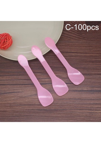 C Stili Şeffaf Renkli Plastik Tek Kullanımlık Kaşık Dondurma Tatlı Partisi Mini Boy Sofra Takımı Çatal Bıçak Takımı Şeffaf Plastik Buz Kaşığı (Yurt Dışından)