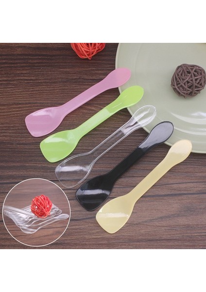 C Stili Şeffaf Renkli Plastik Tek Kullanımlık Kaşık Dondurma Tatlı Partisi Mini Boy Sofra Takımı Çatal Bıçak Takımı Şeffaf Plastik Buz Kaşığı (Yurt Dışından)