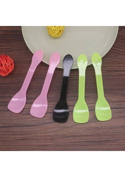 C Stili Şeffaf Renkli Plastik Tek Kullanımlık Kaşık Dondurma Tatlı Partisi Mini Boy Sofra Takımı Çatal Bıçak Takımı Şeffaf Plastik Buz Kaşığı (Yurt Dışından)