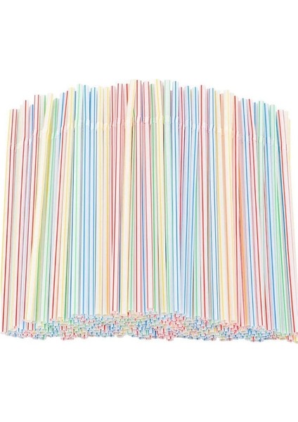 Çok Renkli Rastgele Stil 1500 Adet Esnek Plastik Pipet Çizgili Çok Renkli Tek Kullanımlık Hasır Uzun (Yurt Dışından)