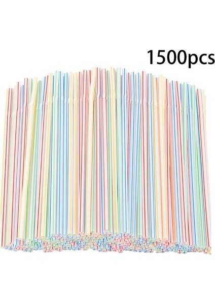 Çok Renkli Rastgele Stil 1500 Adet Esnek Plastik Pipet Çizgili Çok Renkli Tek Kullanımlık Hasır Uzun (Yurt Dışından)