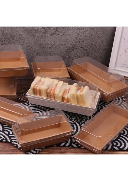 No.1 Tarzı Dikdörtgen Kare Kraft Kağıt Kutusu Plastik Şeffaf Kapaklı Sandviç Sarma Kutuları Kek Ekmek Aperatif Fırın Gıda Ambalajı (Yurt Dışından) modelleri