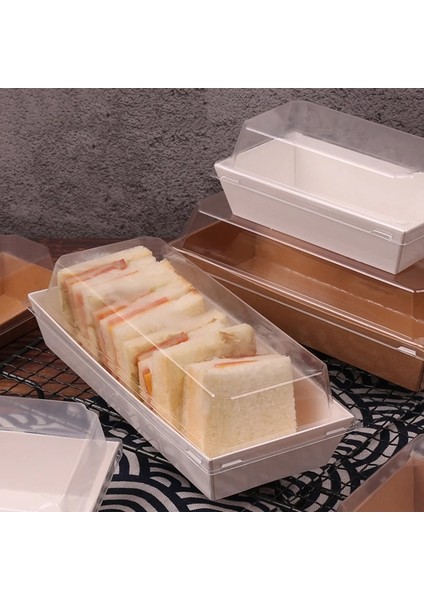 No.1 Tarzı Dikdörtgen Kare Kraft Kağıt Kutusu Plastik Şeffaf Kapaklı Sandviç Sarma Kutuları Kek Ekmek Aperatif Fırın Gıda Ambalajı (Yurt Dışından) fırsatları