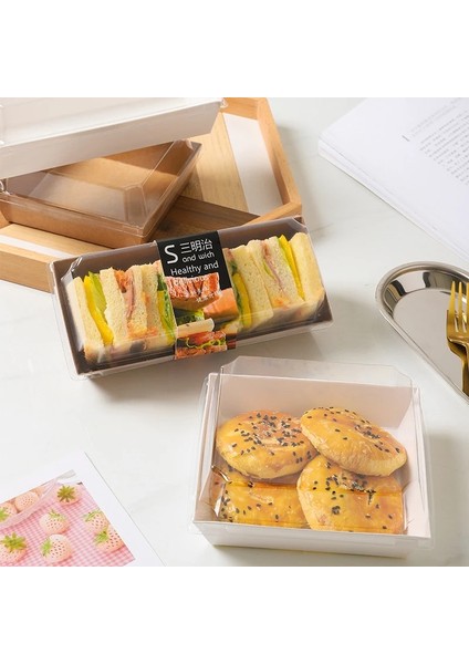 No.1 Tarzı Dikdörtgen Kare Kraft Kağıt Kutusu Plastik Şeffaf Kapaklı Sandviç Sarma Kutuları Kek Ekmek Aperatif Fırın Gıda Ambalajı (Yurt Dışından) indirimleri