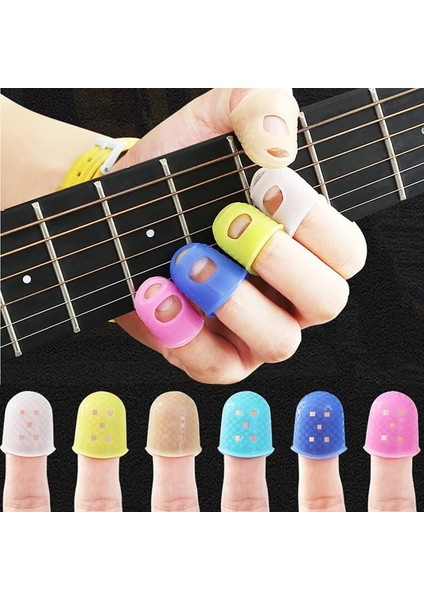 Sarı Stil 5 Adet Silikon Parmak Muhafızları Gitar Parmak Koruyucular Ukulele Gitar Kaymaz Parmak Setleri 6 Renk Opsiyonel (Yurt Dışından)