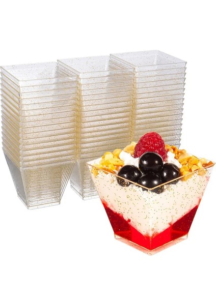 Bir Stil 10 Parça Tek Kullanımlık Plastik Kaşıkçatalbardaklar Kek Tatlı Bardakları Jelly Mousse Için Şeffaf Trapez Kare Gıda Kabı Pişirme Fincanları (Yurt Dışından) fiyatları
