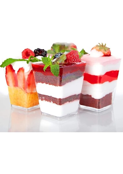 Bir Stil 10 Parça Tek Kullanımlık Plastik Kaşıkçatalbardaklar Kek Tatlı Bardakları Jelly Mousse Için Şeffaf Trapez Kare Gıda Kabı Pişirme Fincanları (Yurt Dışından) modelleri