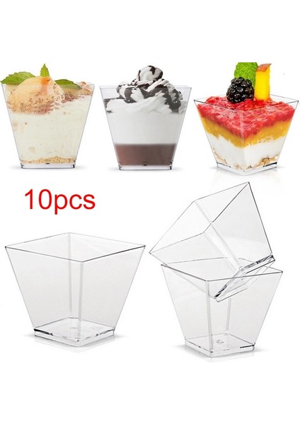 Bir Stil 10 Parça Tek Kullanımlık Plastik Kaşıkçatalbardaklar Kek Tatlı Bardakları Jelly Mousse Için Şeffaf Trapez Kare Gıda Kabı Pişirme Fincanları (Yurt Dışından) indirimleri