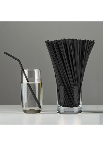 Siyah Stil 1000 Adet Adet Tek Kullanımlık Plastik Siyah Kokteyl Payet Yumuşak Esnek Şarap Suyu Pipet Içme Payet Doğum Günü Düğün Malzemeleri (Yurt Dışından)