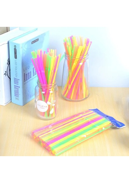 Gri Tarzı Lot Tek Kullanımlık Pipetler Esnek Plastik Içme Pipetleri Floresan Pipetler Parti Bar Kulübü Dıy Içecek Hasır Bar Aksesuarları (Yurt Dışından)