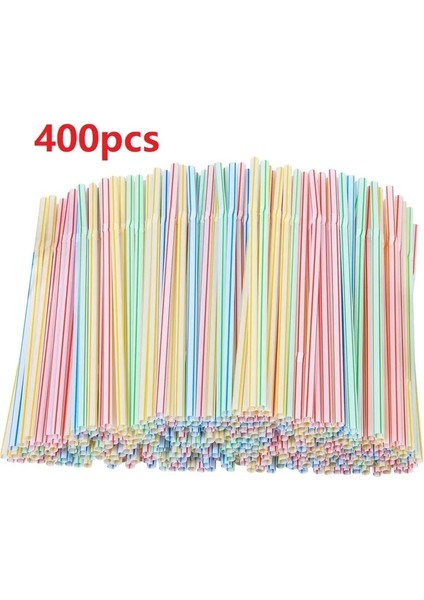 400 Adet Tarzı Lastic Içme Pipetleri 8 Inç Uzun Çok Renkli Çizgili Bedable Tek Kullanımlık Pipetler Parti Çok Renkli Gökkuşağı Samanı (Yurt Dışından)
