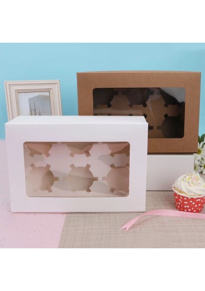 Haki Stili Boşluk Kupası Kek Kutuları ve Şeffaf Pencereli Ambalaj Kutusu Muffin Box Konteyner Kek Tutucu Cupcake Ambalaj Kutusu Tatlı (Yurt Dışından)