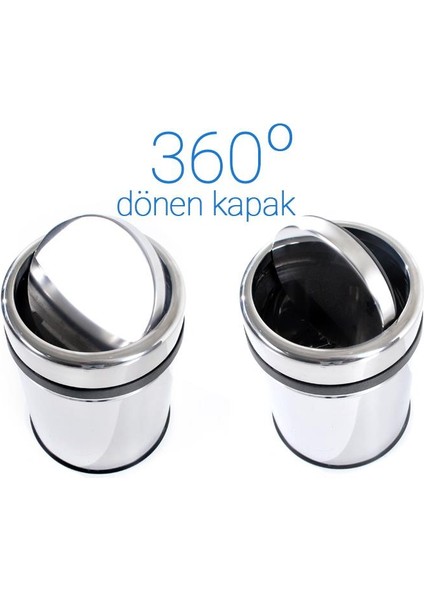 Metal Paslanmaz Krom Pratik Döner Kapaklı 5 Litre Çöp Kutusu Kovası - 1 Adet fiyatları