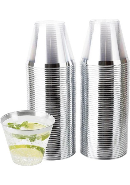 Gümüş Tarzı 25 Adet 9oz Tek Kullanımlık Plastik Bardak Şeffaf Gül Altın Jant Çay Suyu Kokteyl Dondurma Tatlı Mus Için Havacılık Fincan (Yurt Dışından)