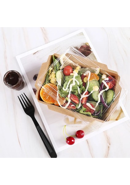 20 Takım 500ML Tek Kullanımlık Yemek Bento Kutusu Salata Meyve Suşi Kutusu Gıda Ambalaj Kutusu Kraft Kağıt Ayrı Paket Kutusu Tek Kullanımlık Kase (Yurt Dışından)