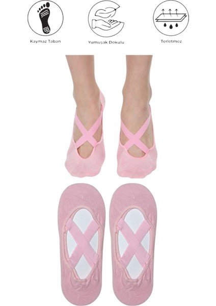 2 Adet Bayan Kaydırmaz Tabanlı Yoga Pilates Fitness Dans ve Spor Çorabı