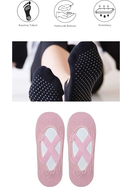 2 Adet Bayan Kaydırmaz Tabanlı Yoga Pilates Fitness Dans ve Spor Çorabı fiyatları