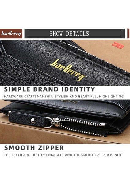 Baellerry Erkekler Için Kısa Cüzdan Çoklu Kart Ince Kesit Kare Fermuar Toka Bozuk Para Cüzdanı Erkek Çanta DR023 Yurt Dışından indirimleri