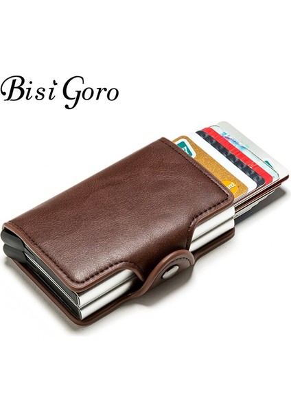 Bısı Goro Çift Kutu Kart Sahibi Siyah Metal Anti Rfid Kredi Kimlik Kartı Tutucu Erkek Kadın Iş Nakit Kart Cep Kılıfı Bayan Cüzdan Yurt Dışından