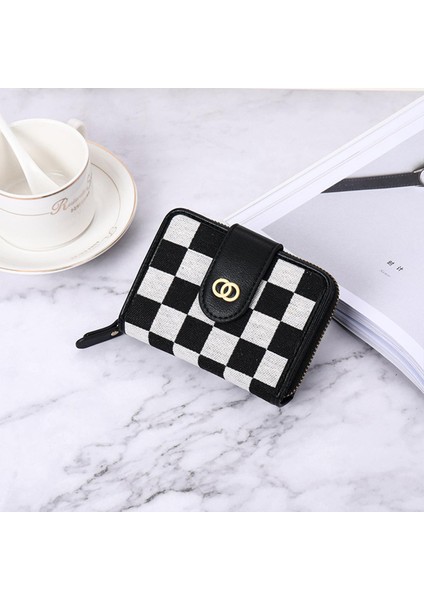 Kore Tarzı Moda Cüzdan Kadın Kısa Yeni Fermuarlı Kanvas Dikiş Retro Çoklu Kart Hepsi Bir Arada Çanta Büyük Kapasiteli Cüzdan Yurt Dışından