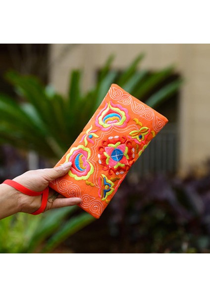 Kadın Etnik El Yapımı Işlemeli Bileklik Debriyaj Çanta Fermuar Çanta Uzun Cüzdan Yurt Dışından