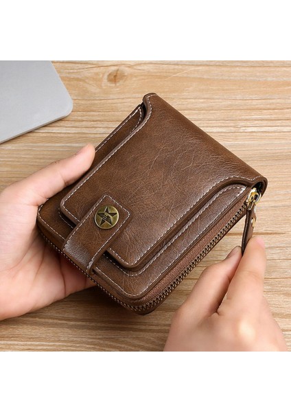 Vintage Küçük Erkek Cüzdan Pu Deri Kısa Çanta Erkek Çile Fermuar Debriyaj Katı Porte Feuille Hommes Porte Monnaie Homme Yurt Dışından