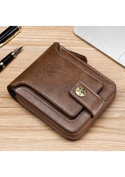 Vintage Küçük Erkek Cüzdan Pu Deri Kısa Çanta Erkek Çile Fermuar Debriyaj Katı Porte Feuille Hommes Porte Monnaie Homme Yurt Dışından fırsatları