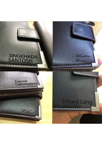 Kısa Lüks Erkek Cüzdan Fermuarlı Para Cebi Kart Sahibinin Erkek Cüzdan Debriyaj Fotoğraf Tutucu Adı Kazınmış Marka Erkek Çantalar Cüzdan Yurt Dışından fırsatları