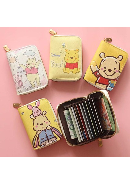 Disney Winnie The Pooh Organ Kart Çantası Pu Deri Cüzdan Karikatür Kartvizit Kılıfı Kredi Kartı Tutucu Mini Fermuarlı Debriyaj Çanta Yurt Dışından